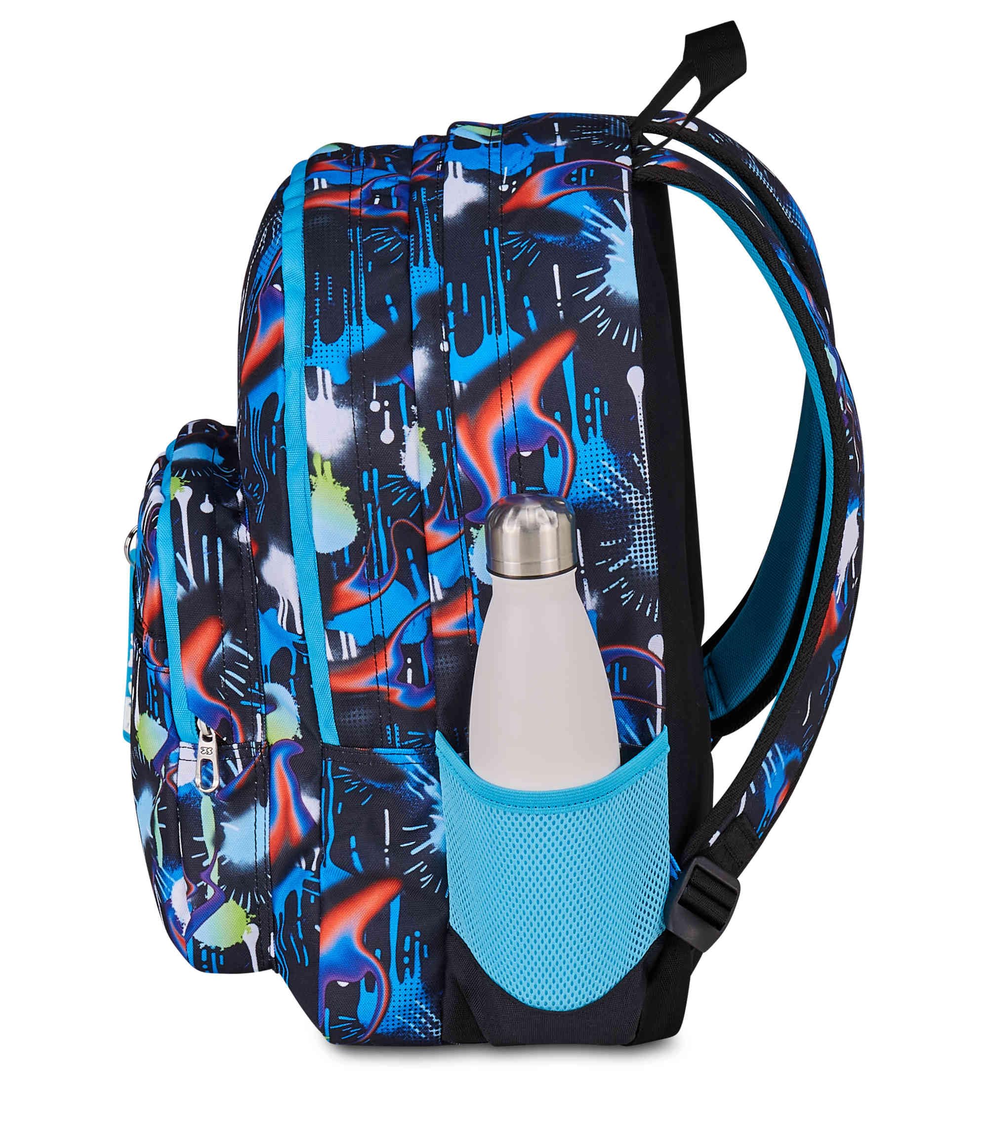SJ GANG STYLE JAM GANG Zaino Scuola Doppio Scomparto, Sj Ever Fluid Game, Blu, 31 L, Con Tasca Porta Borraccia e Charm Staccabile, Elementari, Bambino