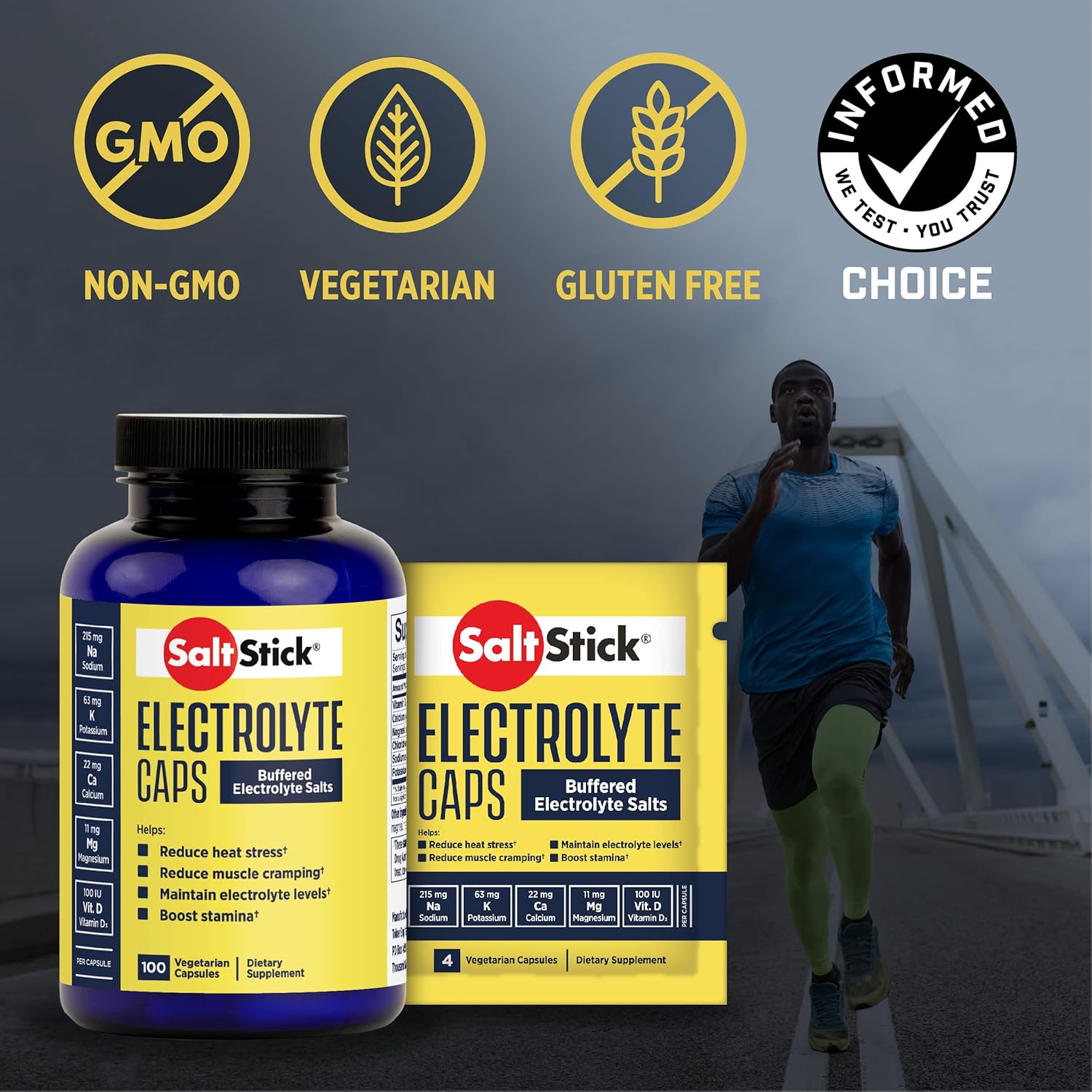 SaltStick Electrolyte Capsules - Salt Pills and Electrolytes for Running, Hydration, Leg Cramps Relief, Sports Recovery - Salt, Magnesium, Potassium, Vitamin D3-24 Packets, 4 Capsules per Packet