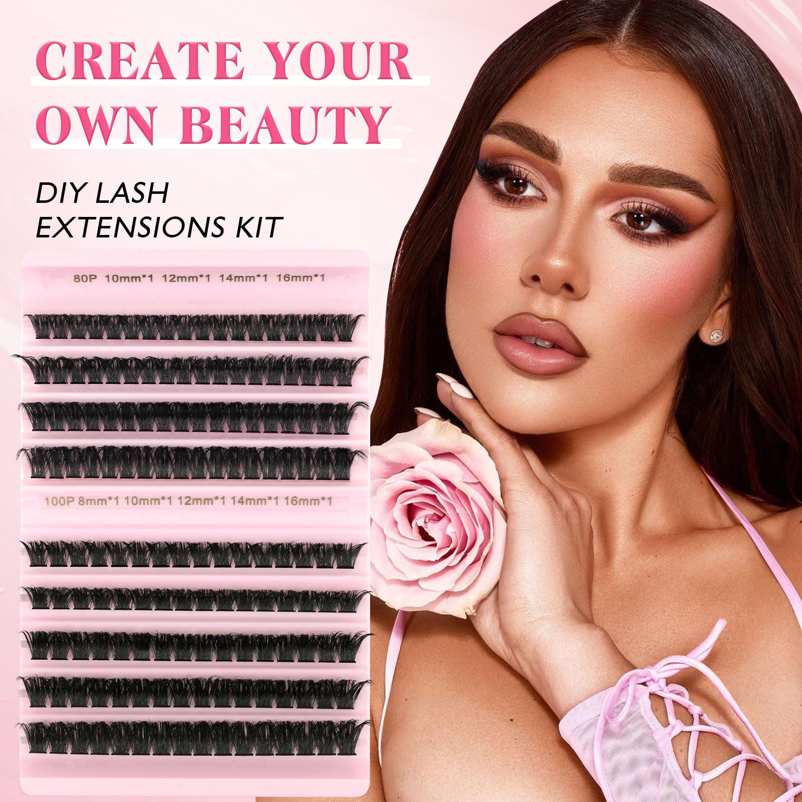 Sixstarhair Individual Eyelashes 80D+100D Thick Cluster Lashes with Bond and Remover Fluffy Cluster Lashes Kit 8-16mm Dramatic DIY Eyelash Extension Kit - Image 4