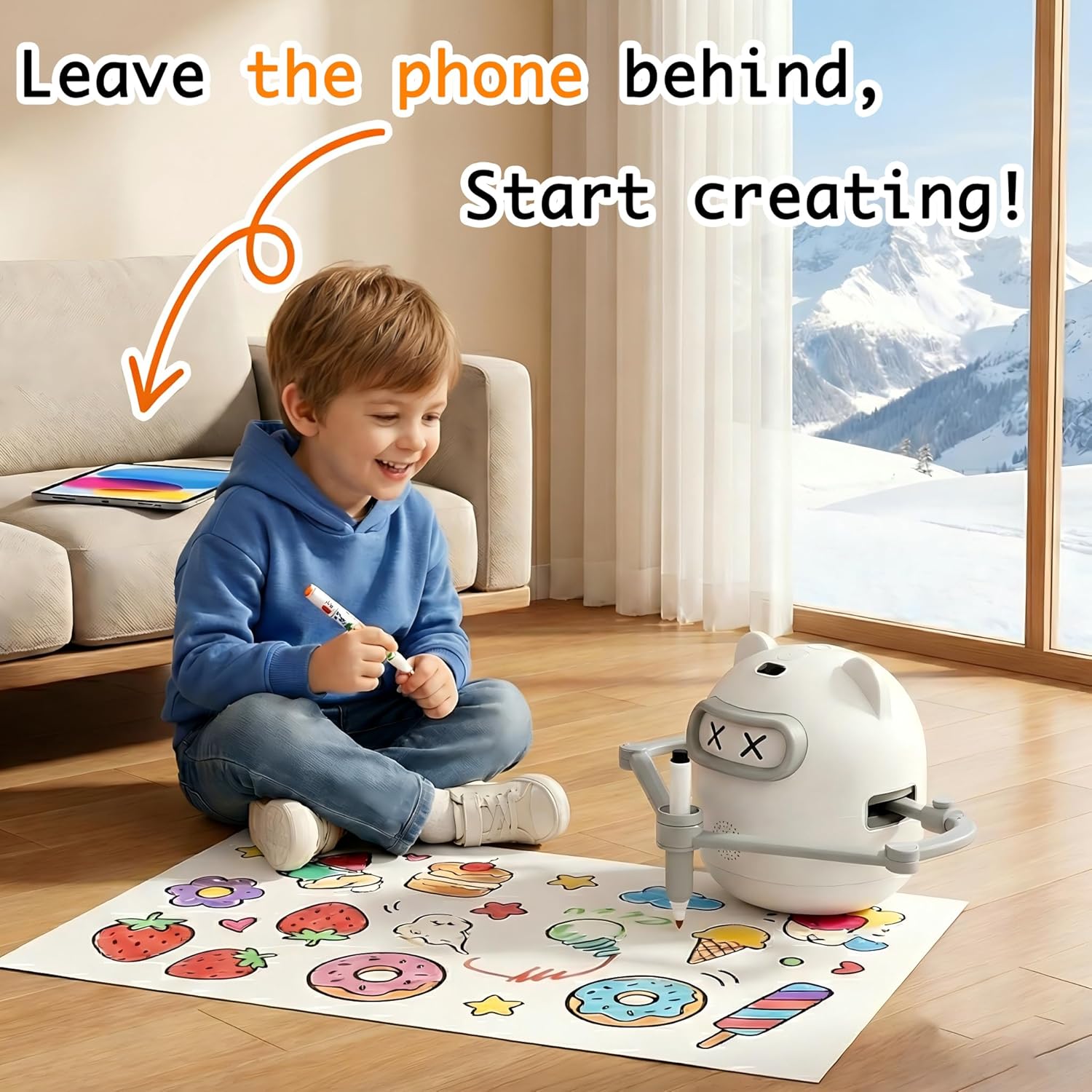 Drawing Robot for Kids with Camera Recognition, Rechargeable Smart Voice Interactive Painting Robot Educational Machine, Montessori Learning Toys with 100 Cards, 12 Colorful Pens Boys Girls