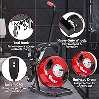 Vista 5 de Zstar Máquina limpiadora de drenaje de 50 pies x 1/2 pulgada, alimentación automática de barrena de alcantarillado con 4 cortadores e interruptor