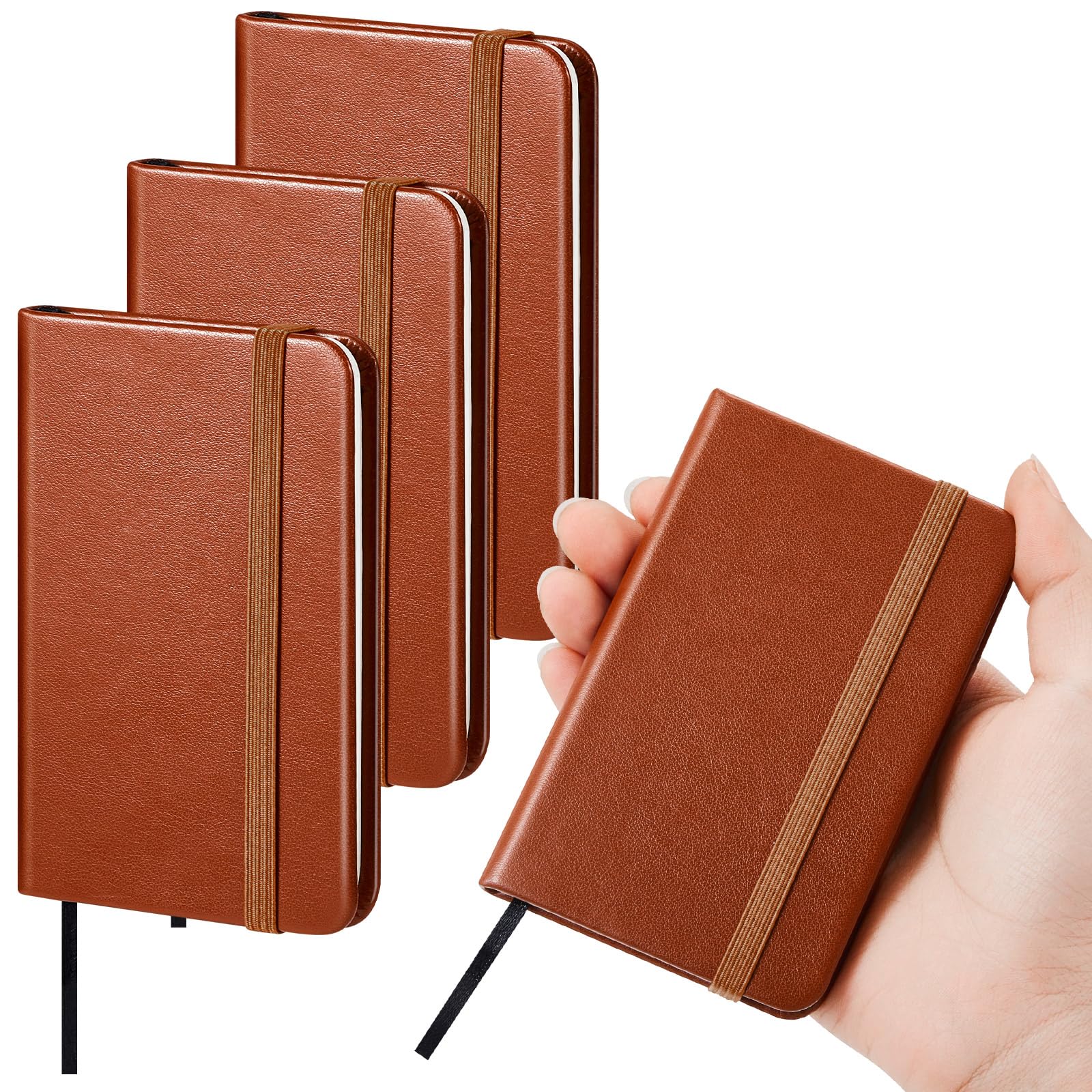 Qeeenar 4 Pcs Mini Leather Pocket Notebook 4 x 2.5 Inch Small Hardcover Notebook 50 Sheets Hardcover Mini Notepad Tiny Lined Journal for Office Home School Writing Supply(Brown,Classic) โ image 1