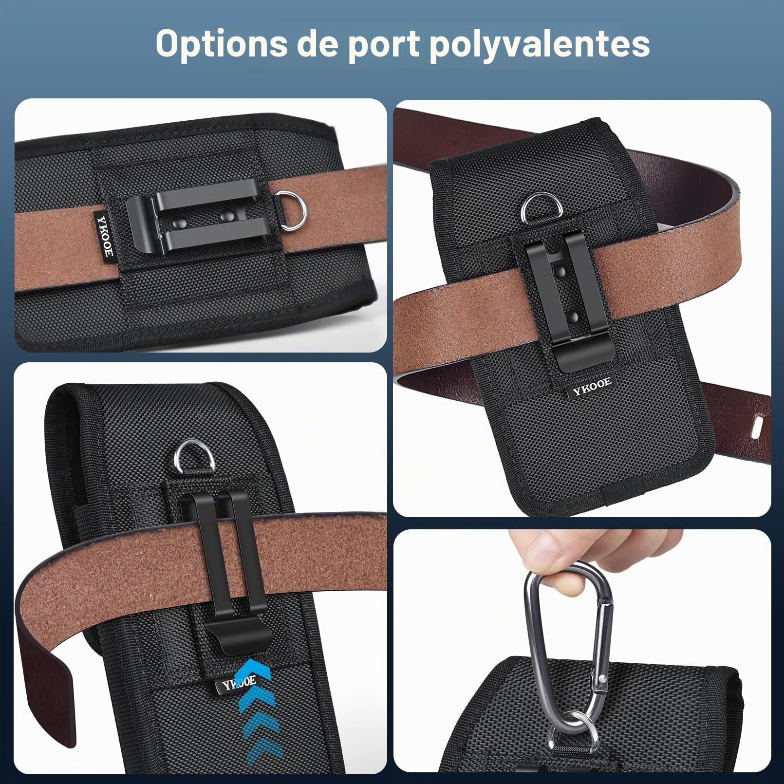 ykooe Étui de ceinture pour téléphone portable avec bloqueur RFID et clip de ceinture pour iPhone 16 Pro 15 Pro 14 Pro 13 Pro 12 Pro XR XS Samsung Galaxy S20 S21 S22 S23 S10e Google Pixel 6, taille L