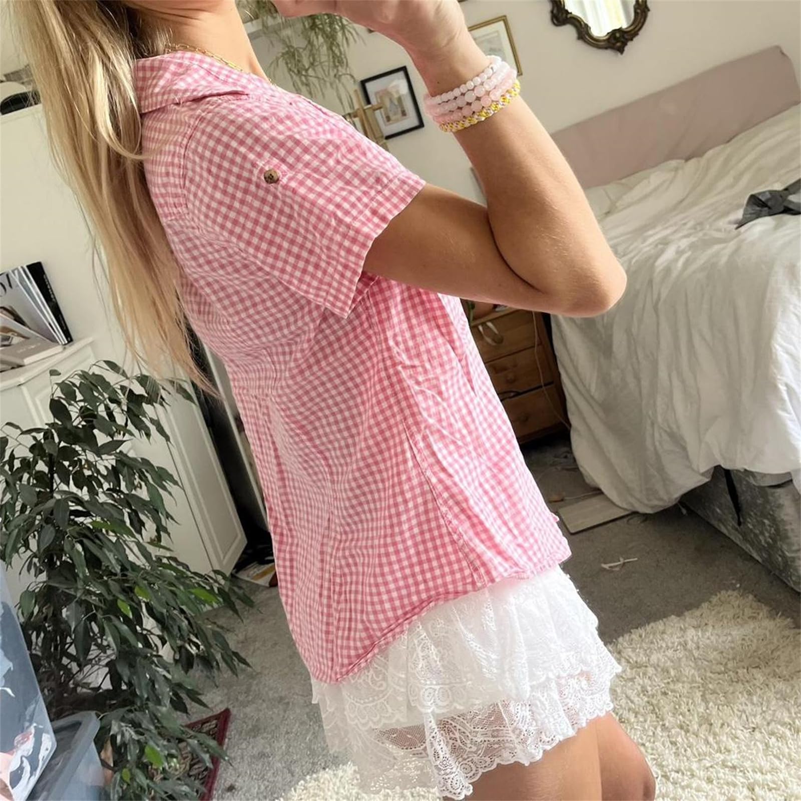 Y2k Girls Vintage Coquette Button Down Shirt Women Short Sleeve V-Neck Slim Fitted T-Shirt Cute Blouse Crop Top