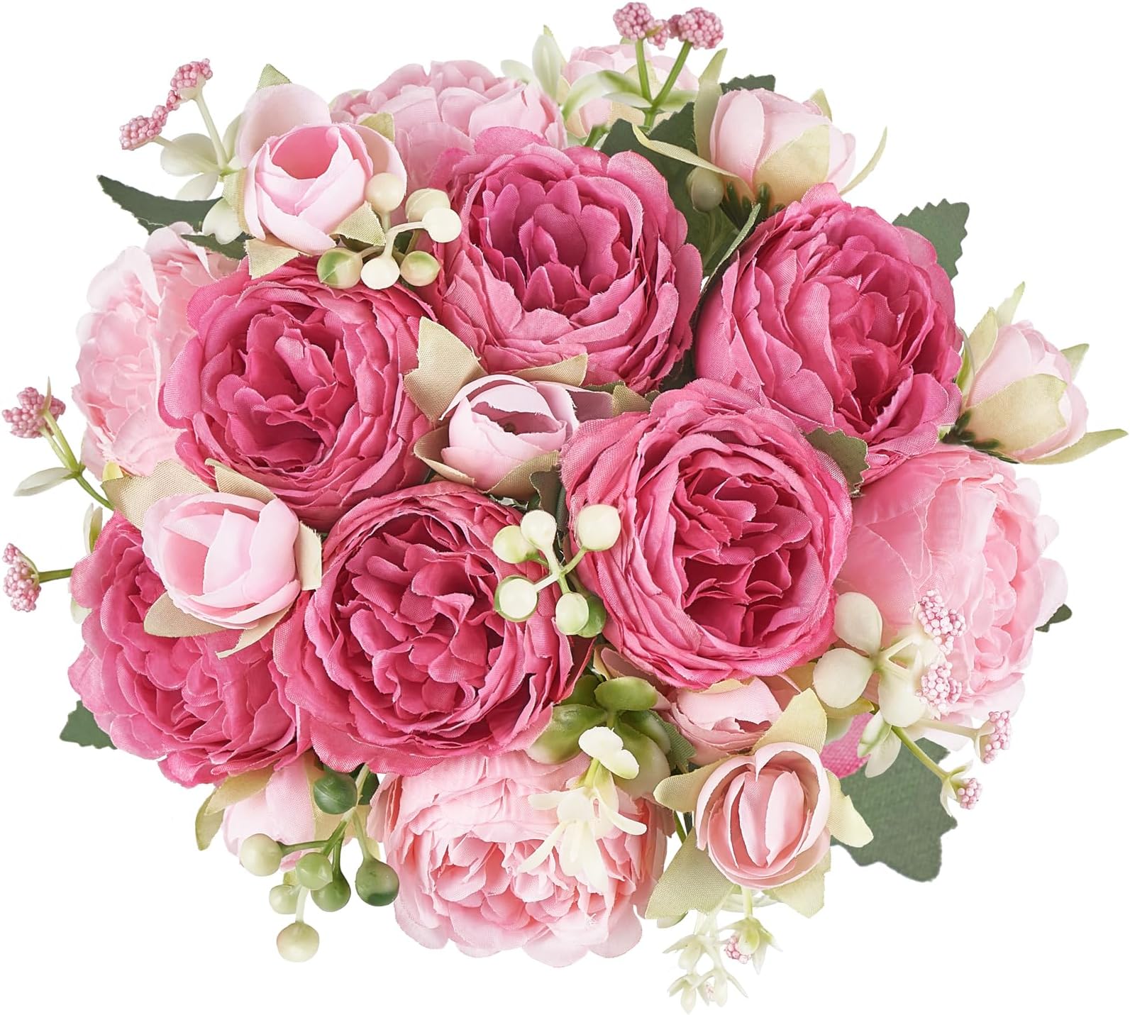 Mkono Peonies Artificial Flowers, Small Silk Flowers for Home Decor Indoor Fake Bouquet Faux Floral Arrangements Dining Table Centerpieces for Kitchen Party Decor (2, Mixed Pink)