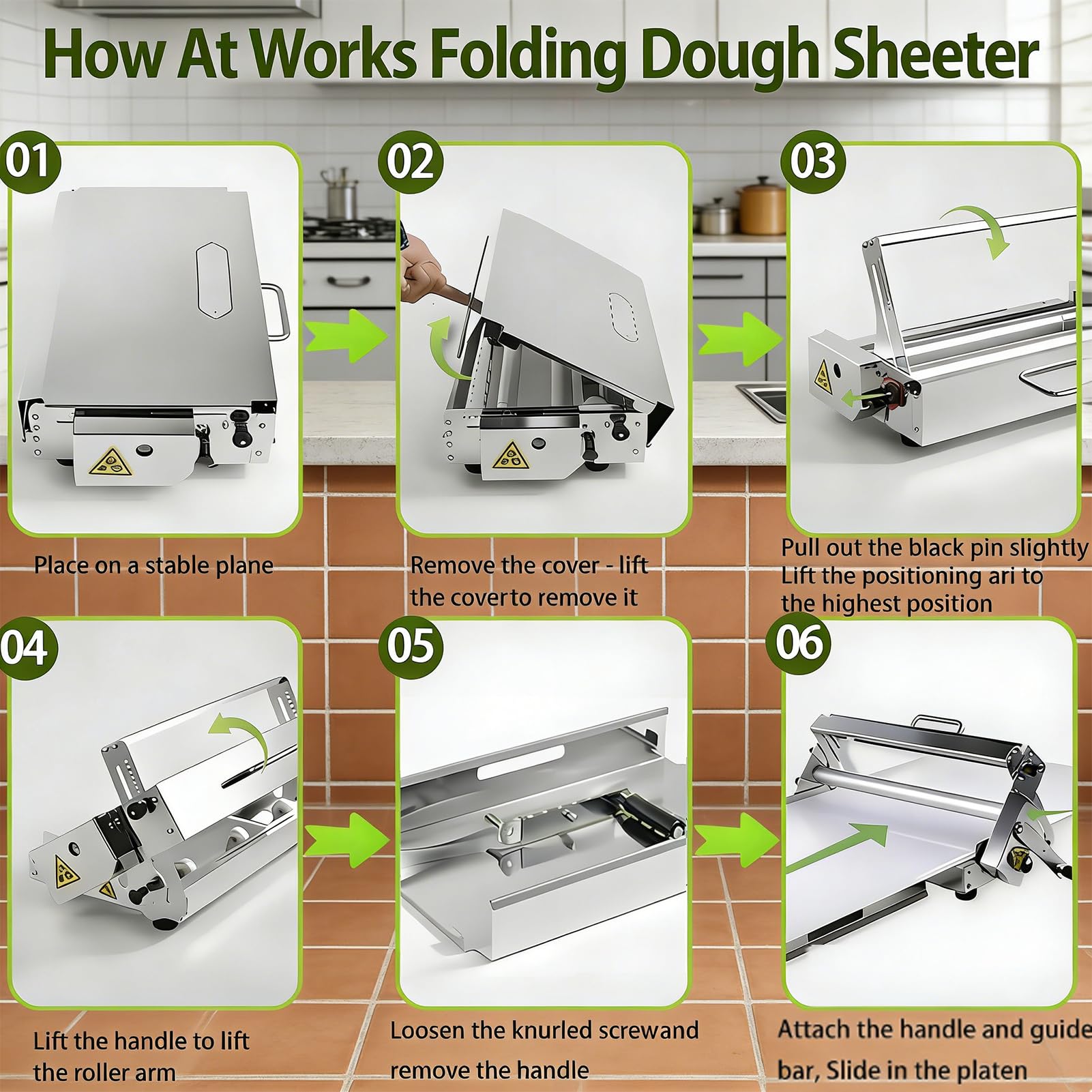 Máquina Laminadora de Masa Manual Plegable Doméstica︱Dough Sheeter Machine | Acero Inoxidable︱Grosor Ajustable 0-25mm︱0-10 Niveles︱para Panadería Profesional, Hojaldre, Croissants, Pizza,Comercial