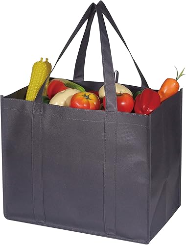Miniatura 6 de DIOMMELL Paquete de 10 bolsas de comestibles reutilizables, extra grandes, superfuertes, resistentes, con asas reforzadas, color gris