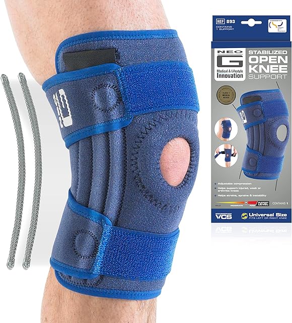 Neo-G Knee Support Brace Stabilised Open Patella - For Knee Pain Arthritis, Joint Pain, Meniscus Tear, Ligament Injuries, Running - Adjustable Compression Knee Support Patella Knee Strap