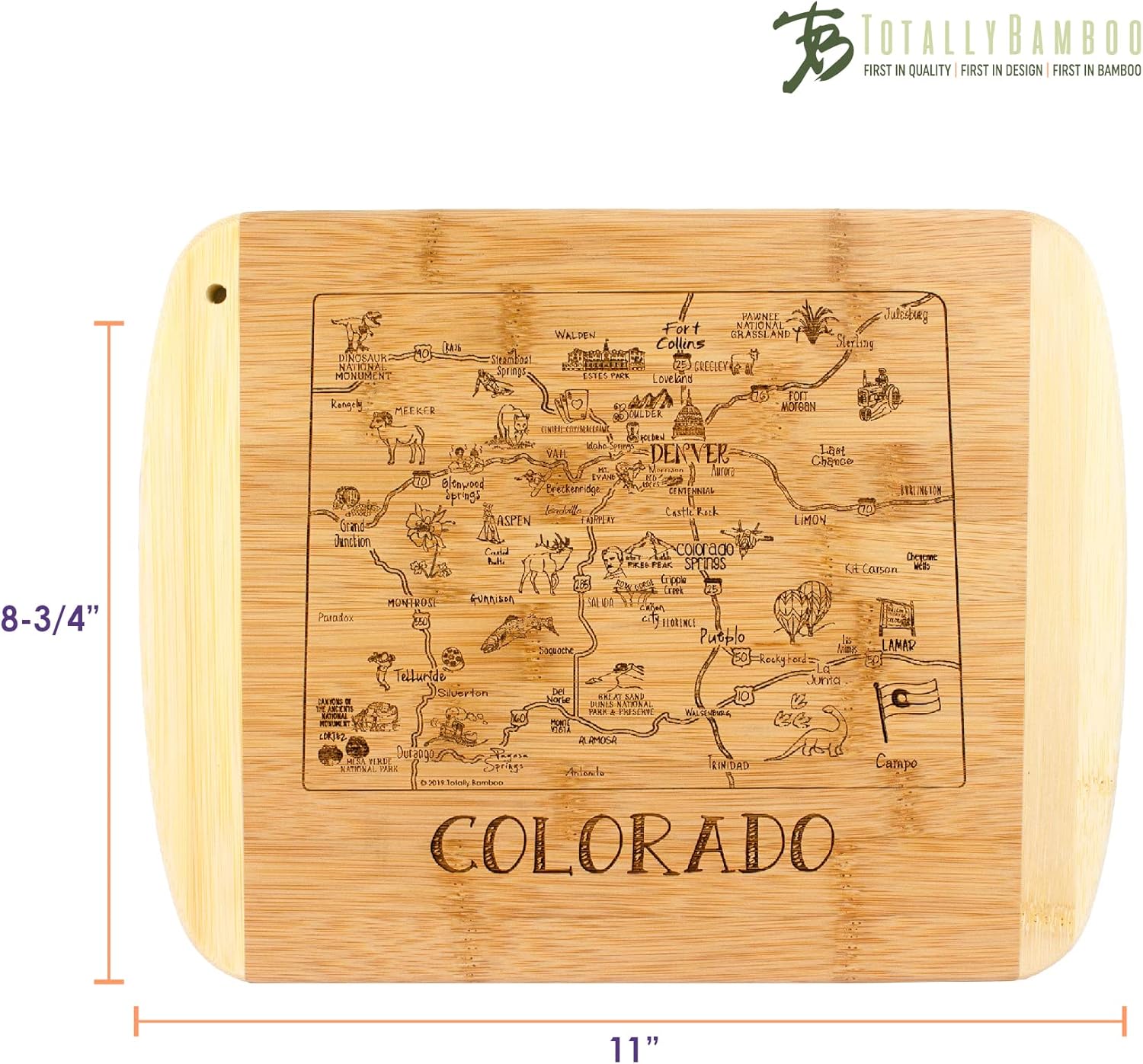 Totally Bamboo A Slice of Life Colorado State Serving and Cutting Board, 11" x 8.75" - Image 6