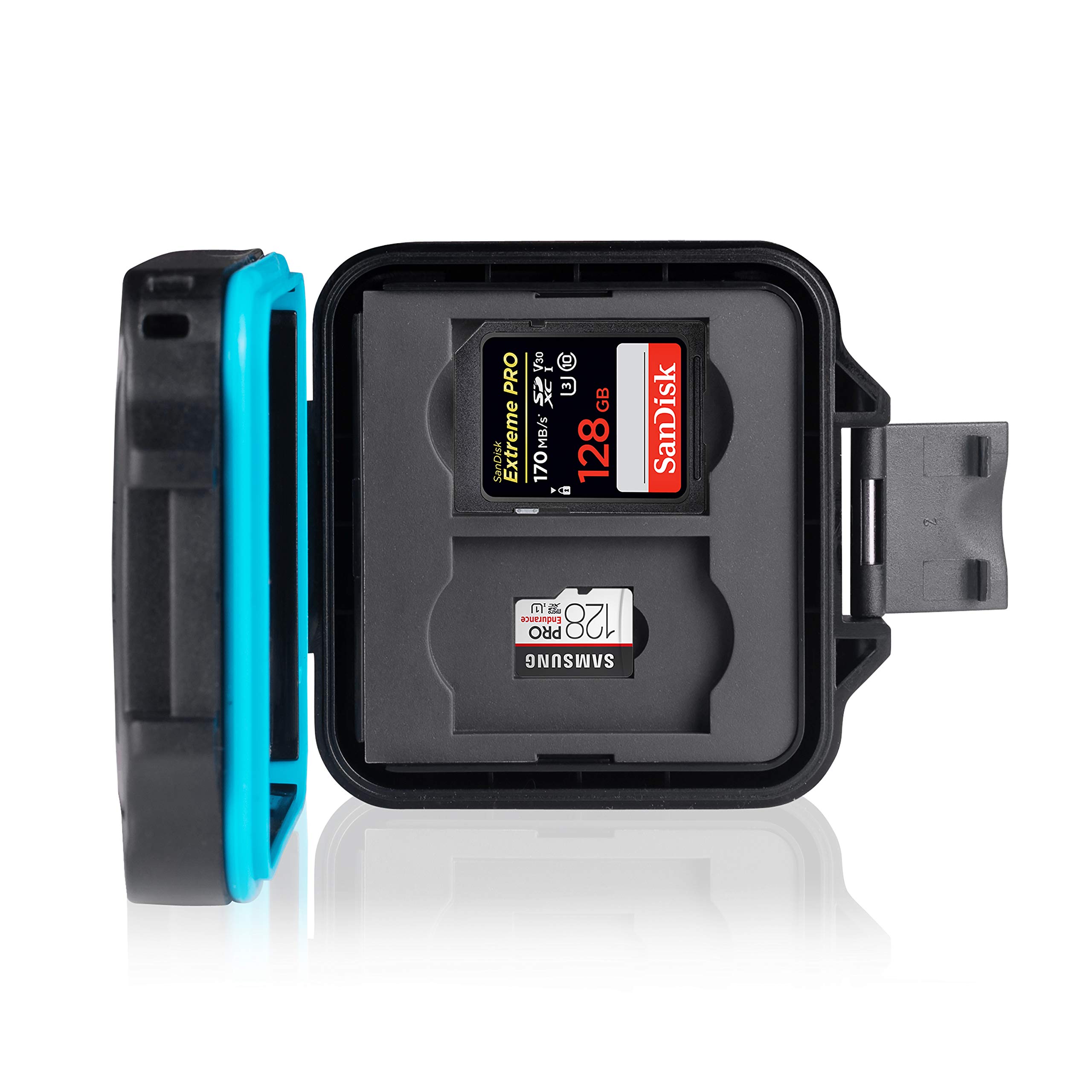 Custodia protettiva per scheda di memoria • Memory Card Case • Custodia per scheda per 4 x schede SD e 4 x micro SD e schede SIM • Include cavo per il trasporto e ago sim