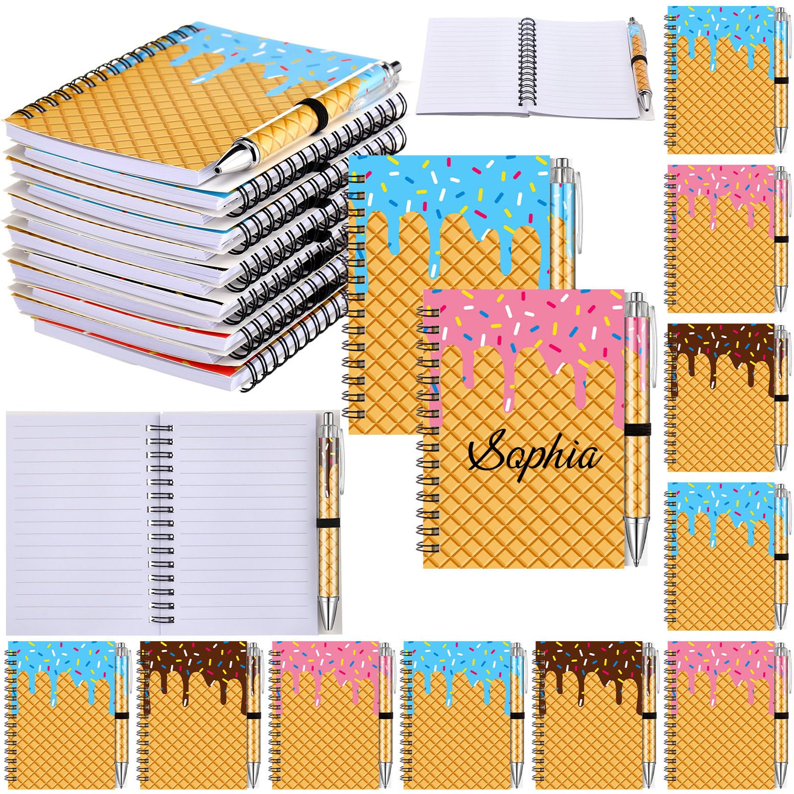 Resurhang 24 Pcs Ice Cream Notebooks Pens Doughnut Drip Party Favors | Colorful Ice Cream Drip Notepads, Ice Cream Pens, Drip Dessert Design, Birthday School Gifts Office Supplies Party Decors