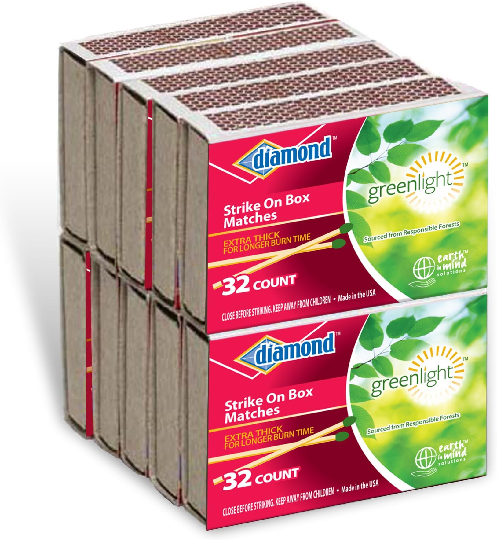 32-ct Diamond Matches Strike On Box 10-PACK - No Tray