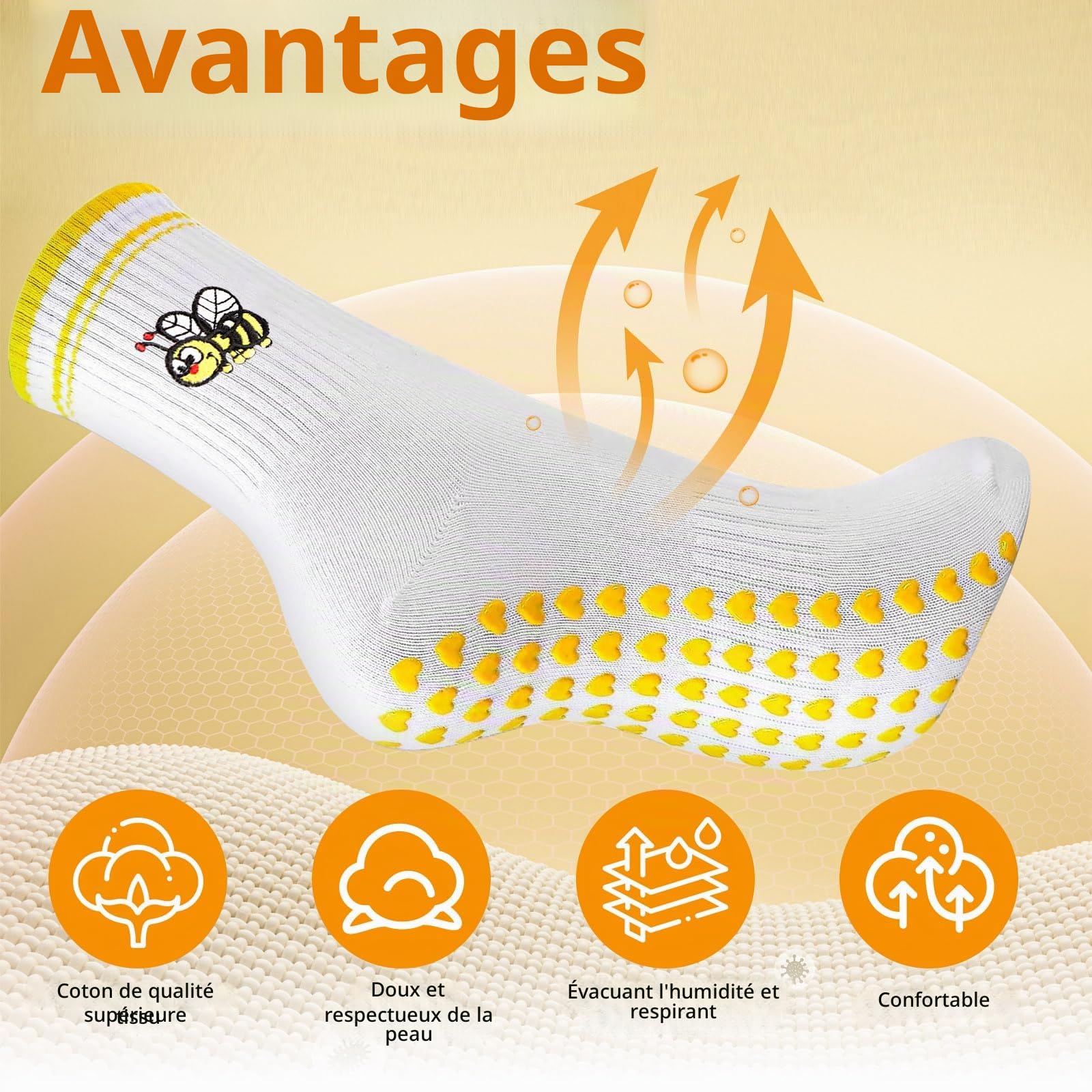 6 Paires Chaussettes Antidérapantes Femme Yoga 36-40 Taille, Chaussette Pilates en Coton pour Fitness Running Danse Gymnastique