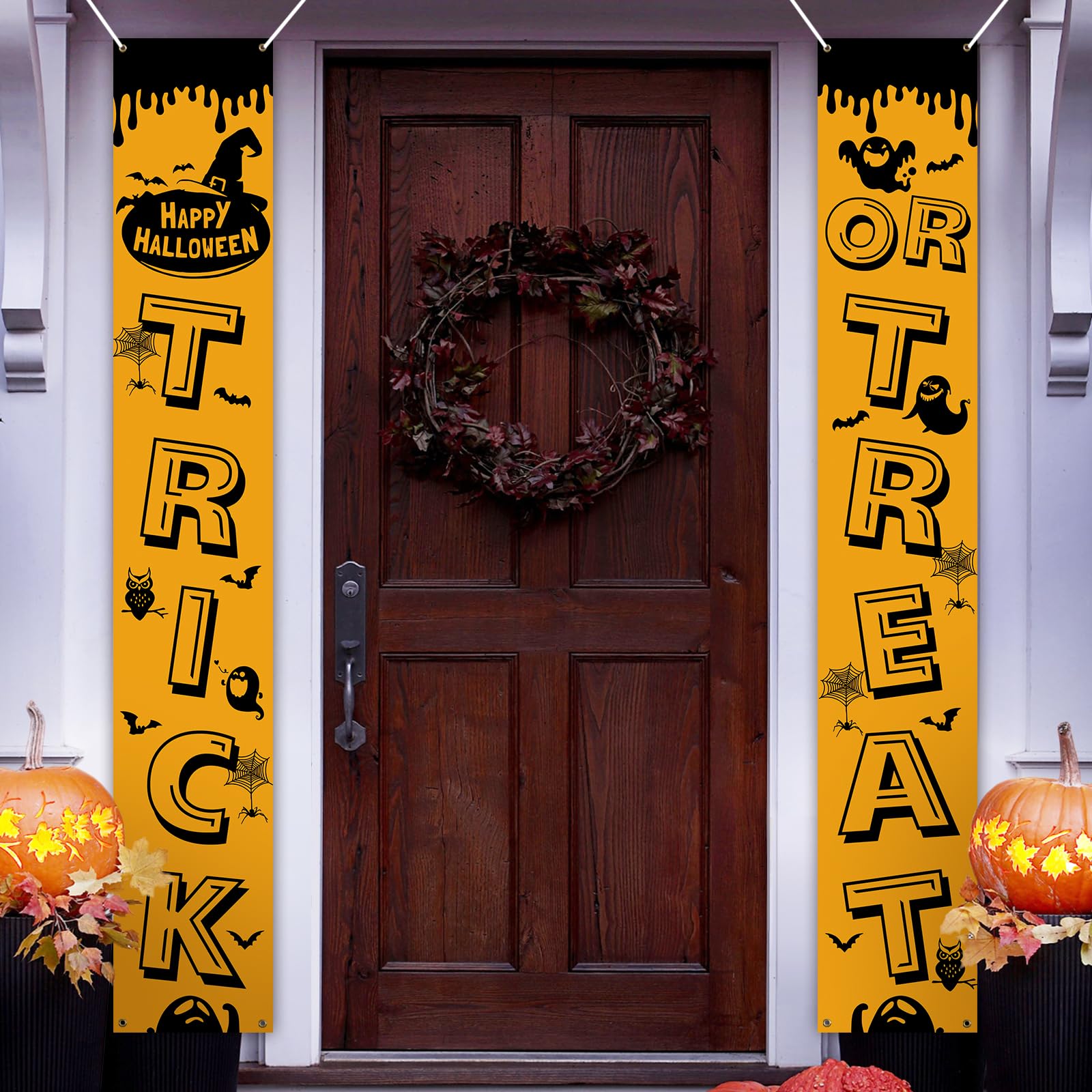 PartyYaa Halloween Door Banner, Halloween Banner Photo Booth Decorations, Trick or Treat Porch Sign Party Ornament for Indoor Outdoor (Orange)