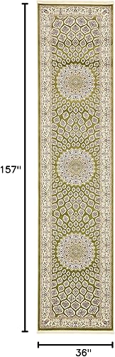 Miniatura 3 de Unique Loom Narenj Collection - Alfombra clásica con diseño de medallón con textura tradicional, 3 pies 0 pulgadas x 13 pies 0 pulgadas, verdemarrón