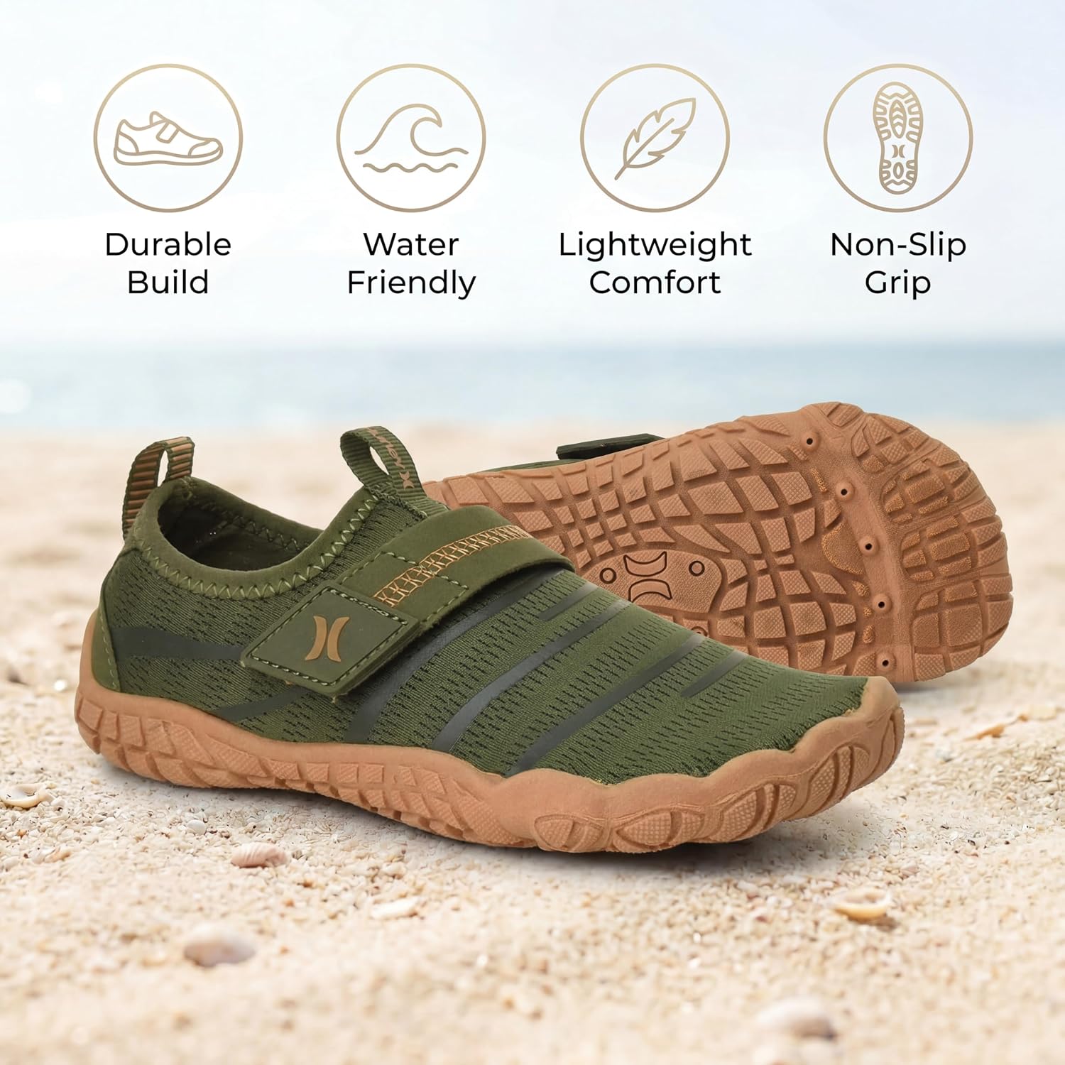 Hurley Kids Water Shoes – Quick-Dry Breathable Aqua Socks with Adjustable Strap & Grip Sole for Beach, Pool, River & Summer Outdoor Play- Windy