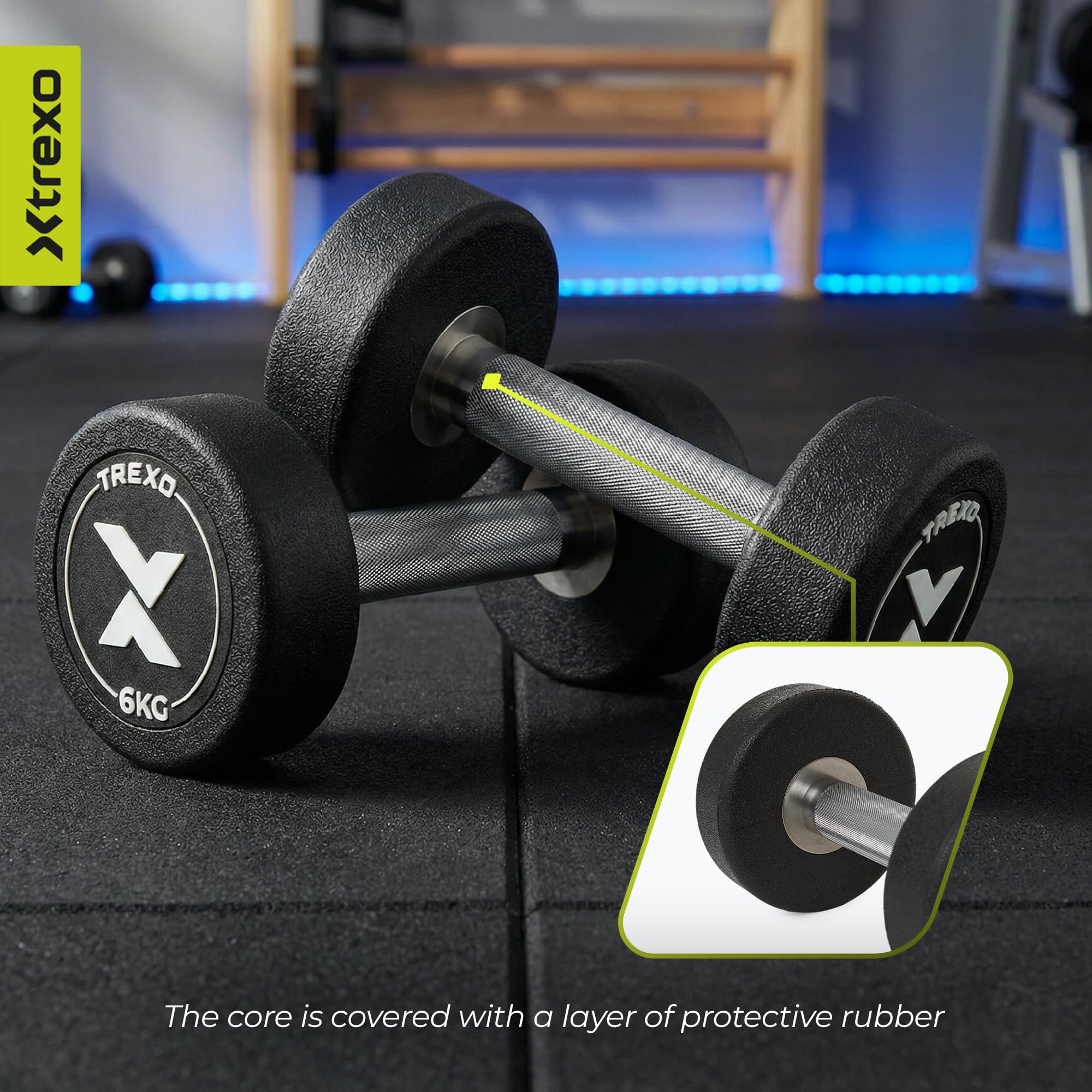 Manubrio professionale in ghisa con rivestimento in gomma, impugnatura ergonomica antiscivolo, disponibile singolarmente, per allenamento di forza, palestra a casa e crossfit