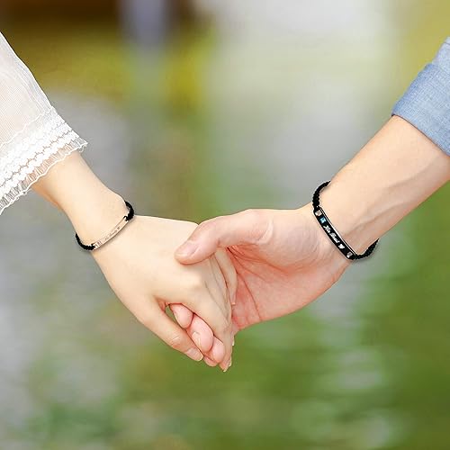 Miniatura 2 de Uloveido Juego de pulseras hechas a mano con placa de identificación de acero inoxidable de titanio para él y ella