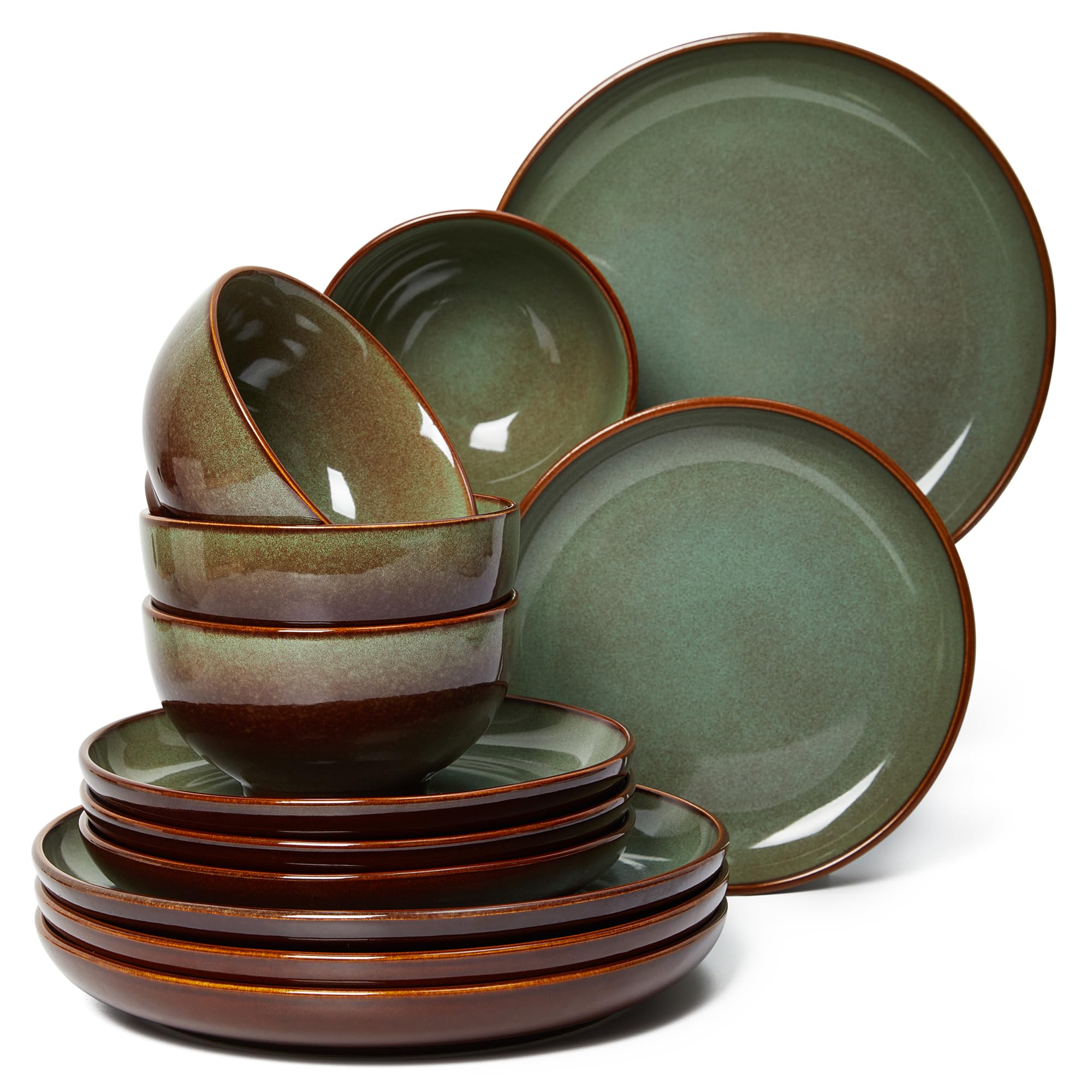 Stoneware Dinnerware Set for 4, POKINI 12 PCS Reactive Glaze