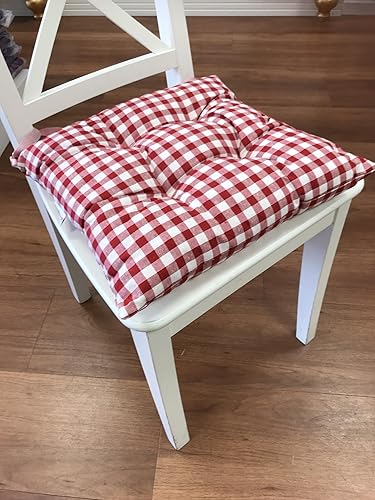 Miniatura 4 de Almohadillas de asiento coloridas cojines de asiento para jardín, cocina, comedor, escritorio, cojines de piso (2 piezas de cojines de cuadros rojos