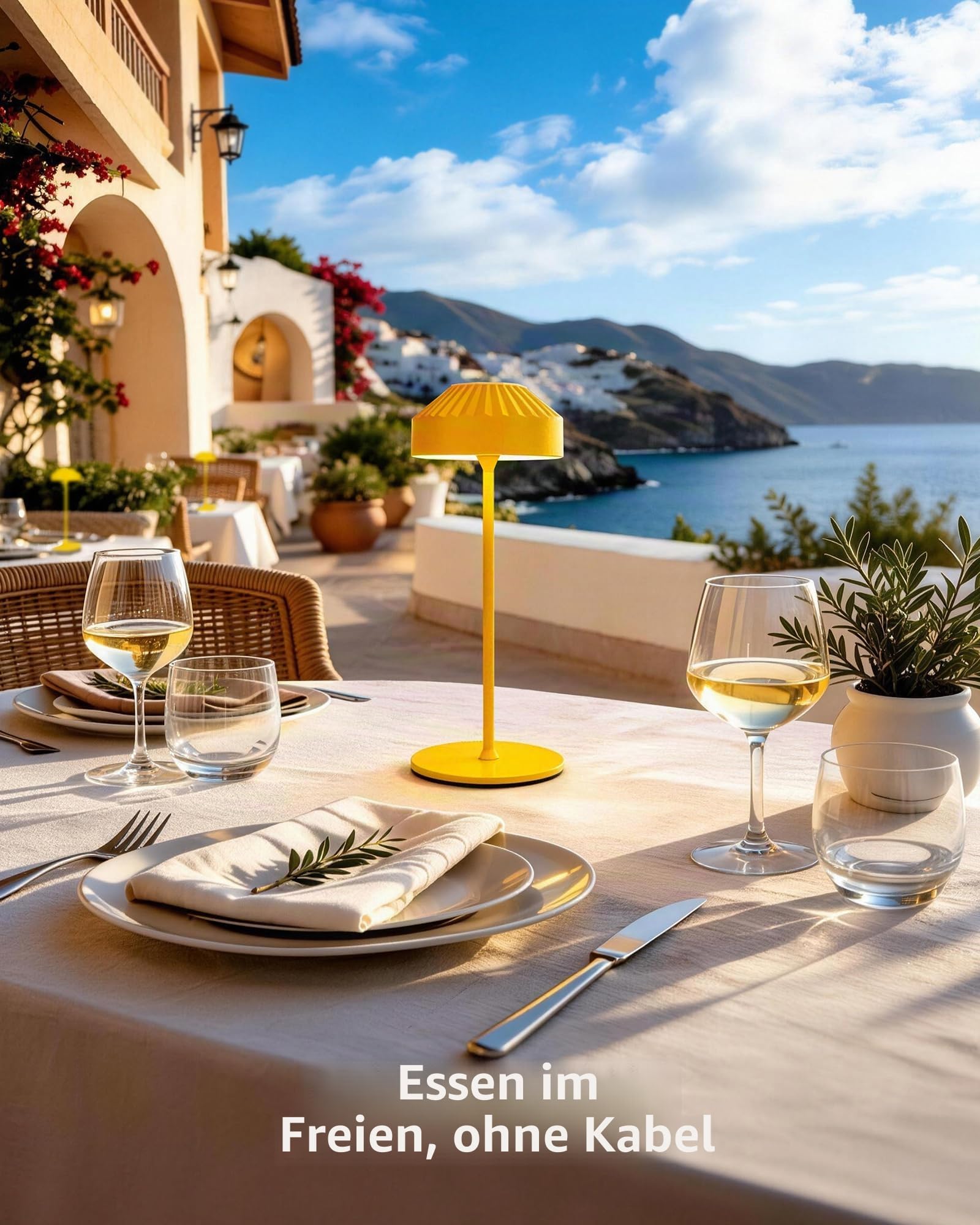 Kabellose Akku LED Tischlampe 2er Pack TL16 VIOA | 25 cm LED-Tischlampe aus massivem Aluminium, für Schlafzimmer, Wohnzimmer, Esszimmer und Terrasse, IP54,2600 mAh, Gelb