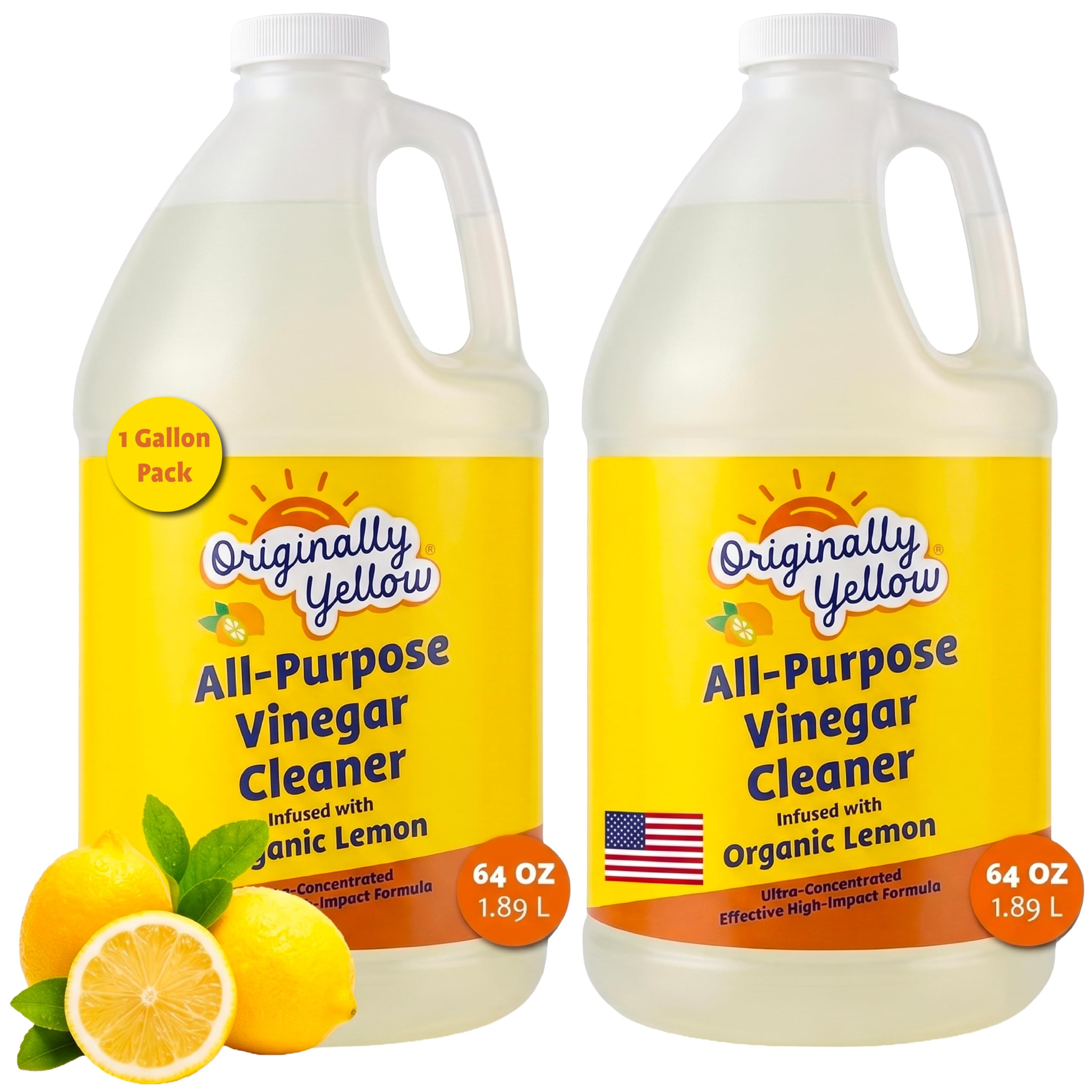 Originally Yellow Lemon White Vinegar For Cleaning Purpose, 1 Gallon, 2 Pack