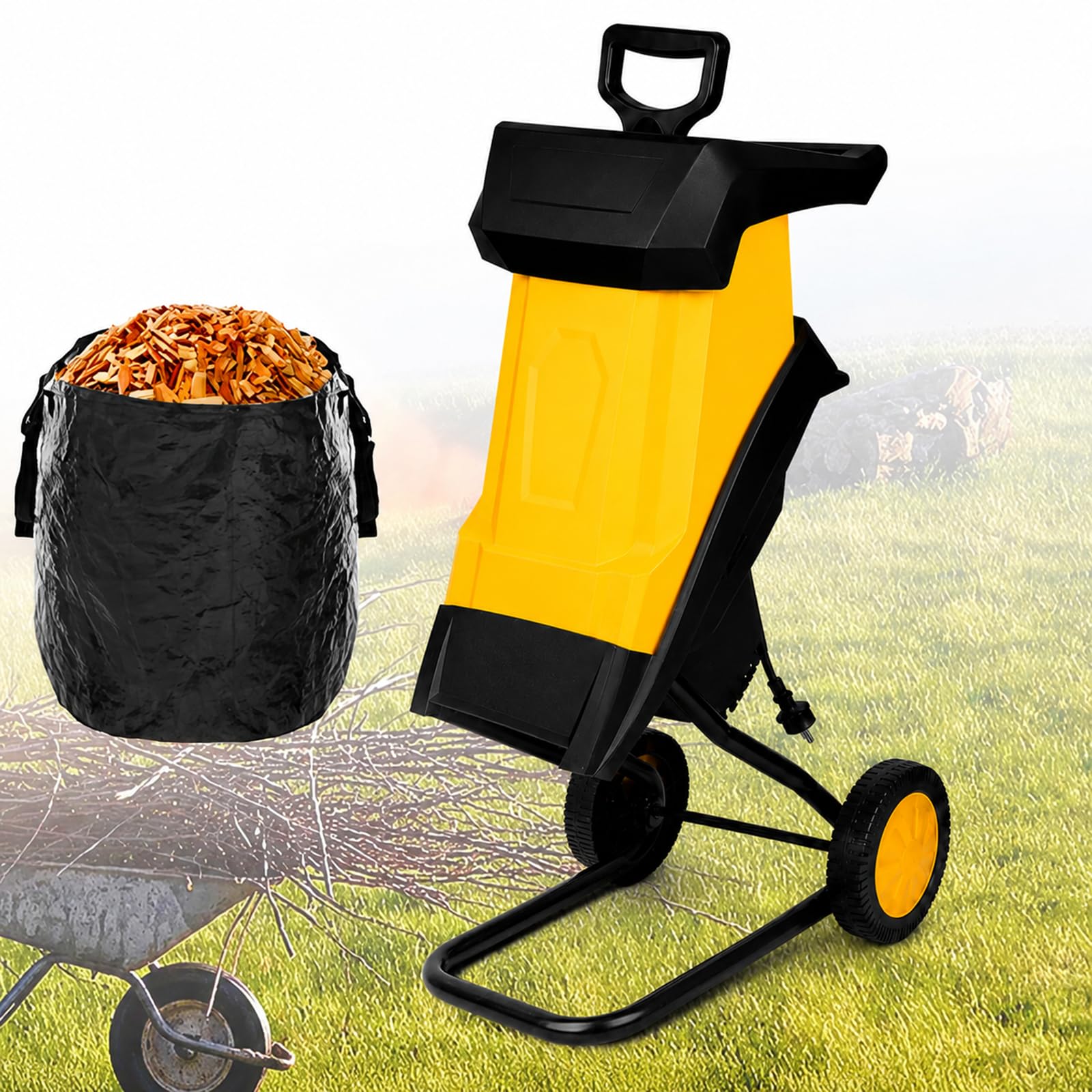 Trituradora de jardín 2500 W, Velocidad de hasta 4.500 RPM 50mcable | Reduce podas voluminosas a restos manejables para recoger, compostar o utilizar como acolchado en el jardín