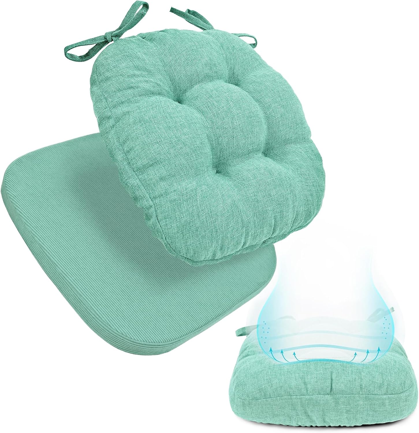 BUYUE Double-Layer Thickened Chair Cushion for Dining Chair, Natural Latex Foam Support, 2-Faced Reversible Kitchen Seat Cushion, Practical Non-Slip Chair Pad, 1 PC, Light Green