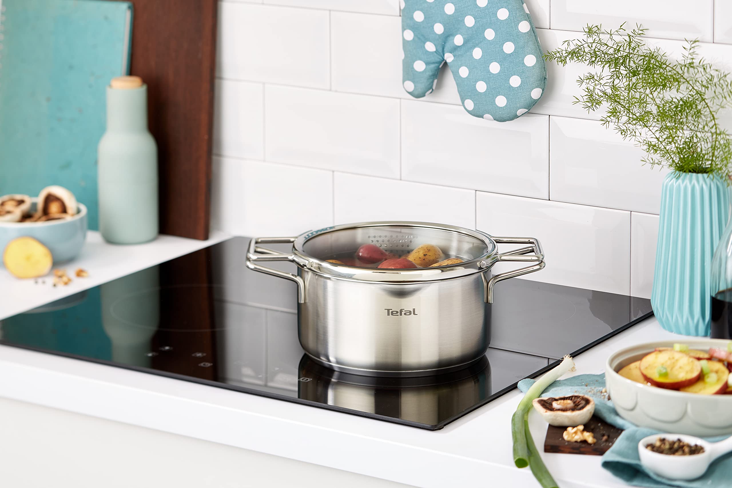 Tefal H85244 Nordica Kochtopf 20 cm mit Glasdeckel (Doppelgriffe, Edelstahl- Topf, alle Herdarten, induktionsgeeignet, robuster Boden) Edelstahl Küche, Haushalt & Wohnen