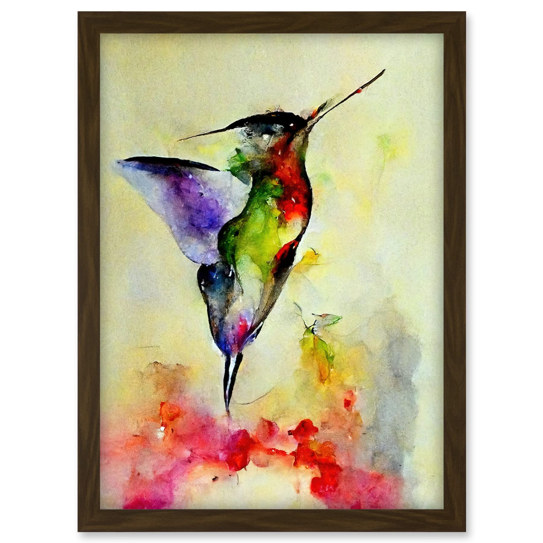 Doppelganger33 LTD Elegant Hummingbird Abstract Watercolour Artwork Framed A3 Wall Art Print
