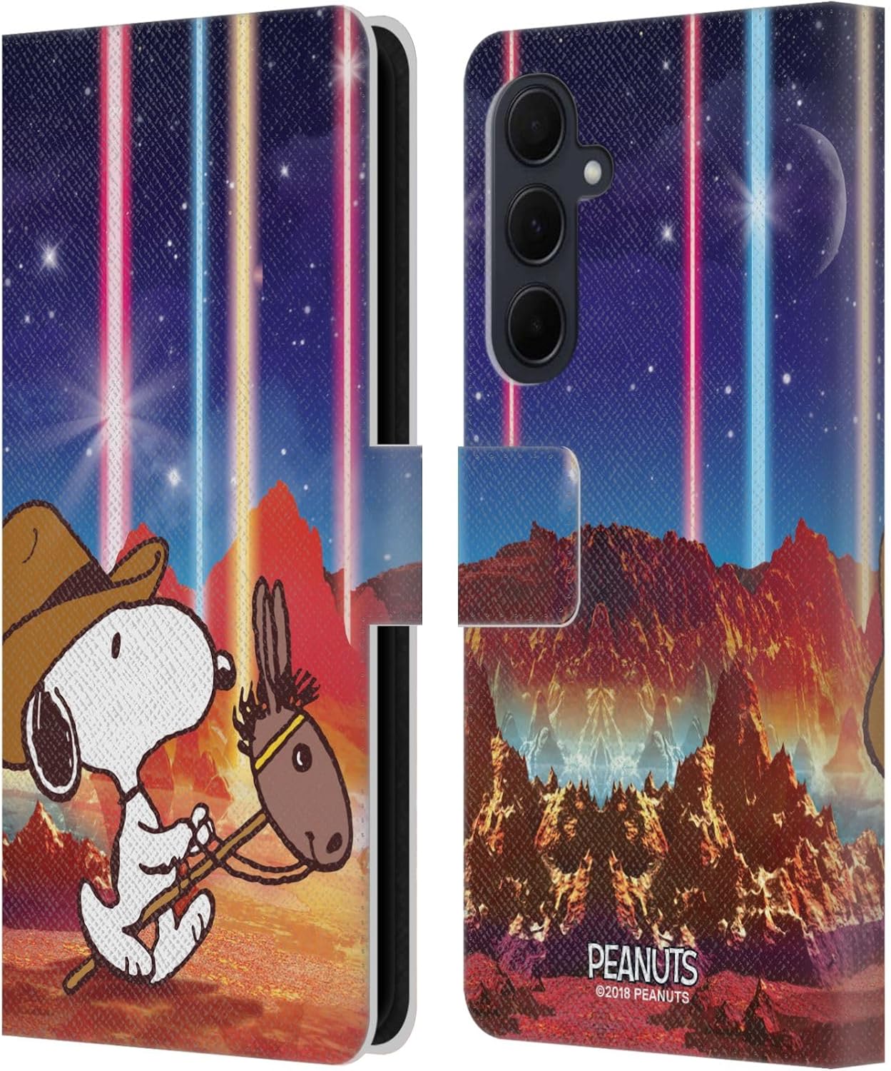 Head Case Designs Officially Licensed Peanuts Nebula Horse Riding Snoopy Space Cowboy Leather Wallet Case Compatible with Samsung Galaxy A35 5G
