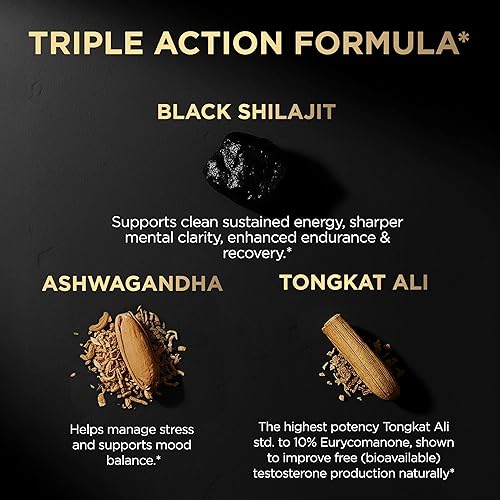 Miniatura 4 de 103,800mg Black Shilajit for Men 100x Strength w. Ashwagandha & Tongkat Ali 10% Extract - Ultra Pure Himalayan Shilajit Capsules 60% Fulvic Acid -