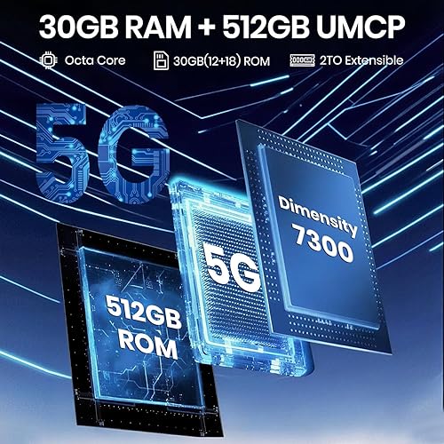 Miniatura 3 de FOSSIBOT Smartphone F107 Pro 5G desbloqueado, 30 GB + 512 GB de almacenamiento, batería de 28,000 mAh, pantalla de 6.95 pulgadas de 120 Hz, cámara