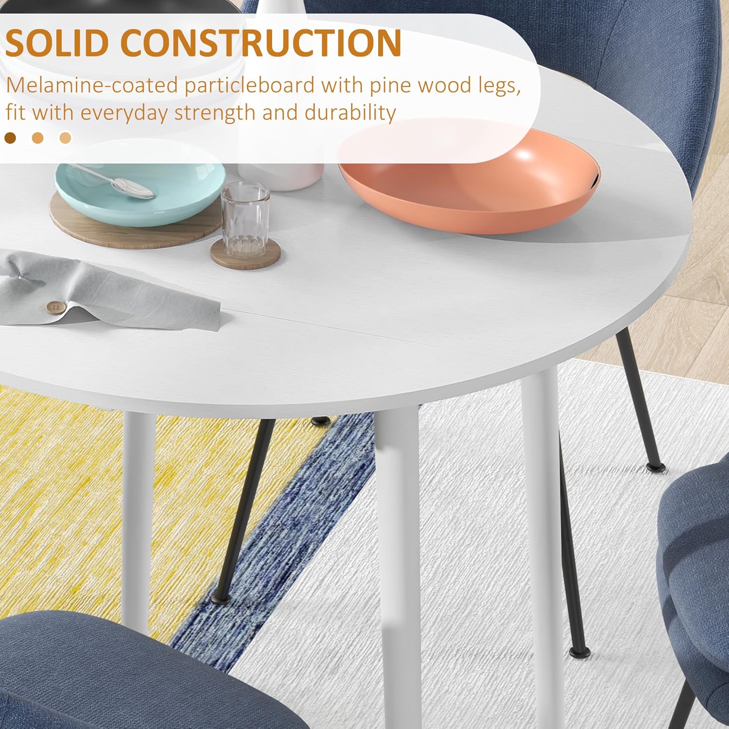 HOMCOM Folding Dining Table for 4, Round Drop Leaf Table, Modern Space Saving Small Kitchen Table with Wood Legs for Dining Room, White - Image 6