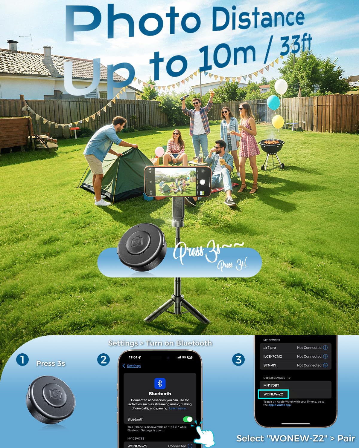 17 Zoll Handy Stativ Selfie Stick, 4,5 Zoll Taschenformat Bluetooth | 4-in-1 Design, Kabellose Fernbedienung, 360° drehbar, Kompatibel mit MagSafe, Abnehmbare Klemme, Für iPhone Android