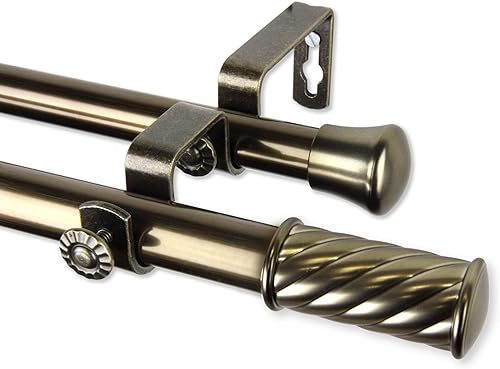 Rod Desyne Grip 34 pulgadas de diámetro 28-48 "-Juego de cortineros dobles de latón antiguo