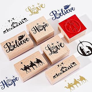 Whaline 9 Pcs Christmas Wooden Rubber Stamps with Craft Ink Pads Christi...