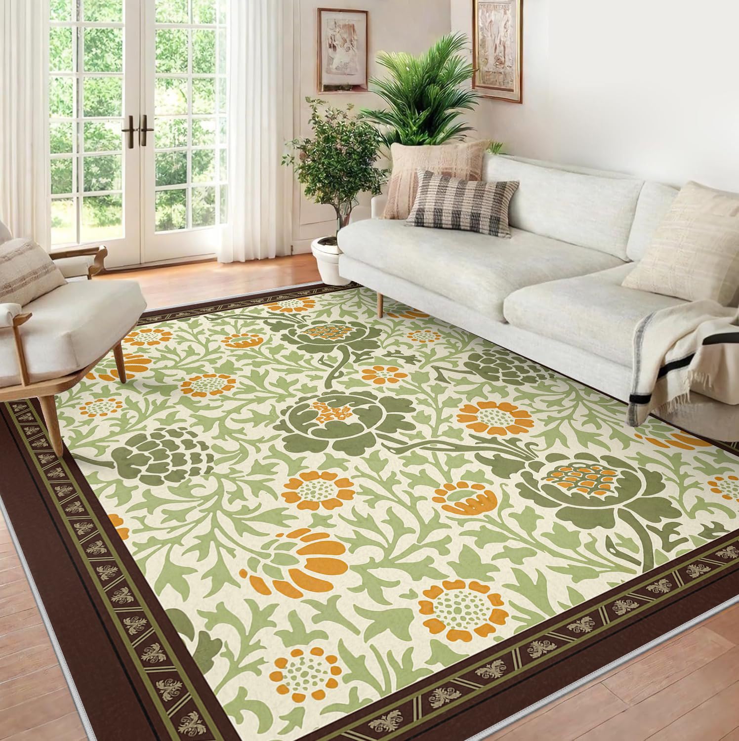 Tapis de Zone Vert Sauge 200x300 pour Le Salon Cuisine Lavable Floraux orientaux à imprimé bohème Doux antidérapant Fin d’intérieur Grand Chambre Salle Manger Jeux Bureau.