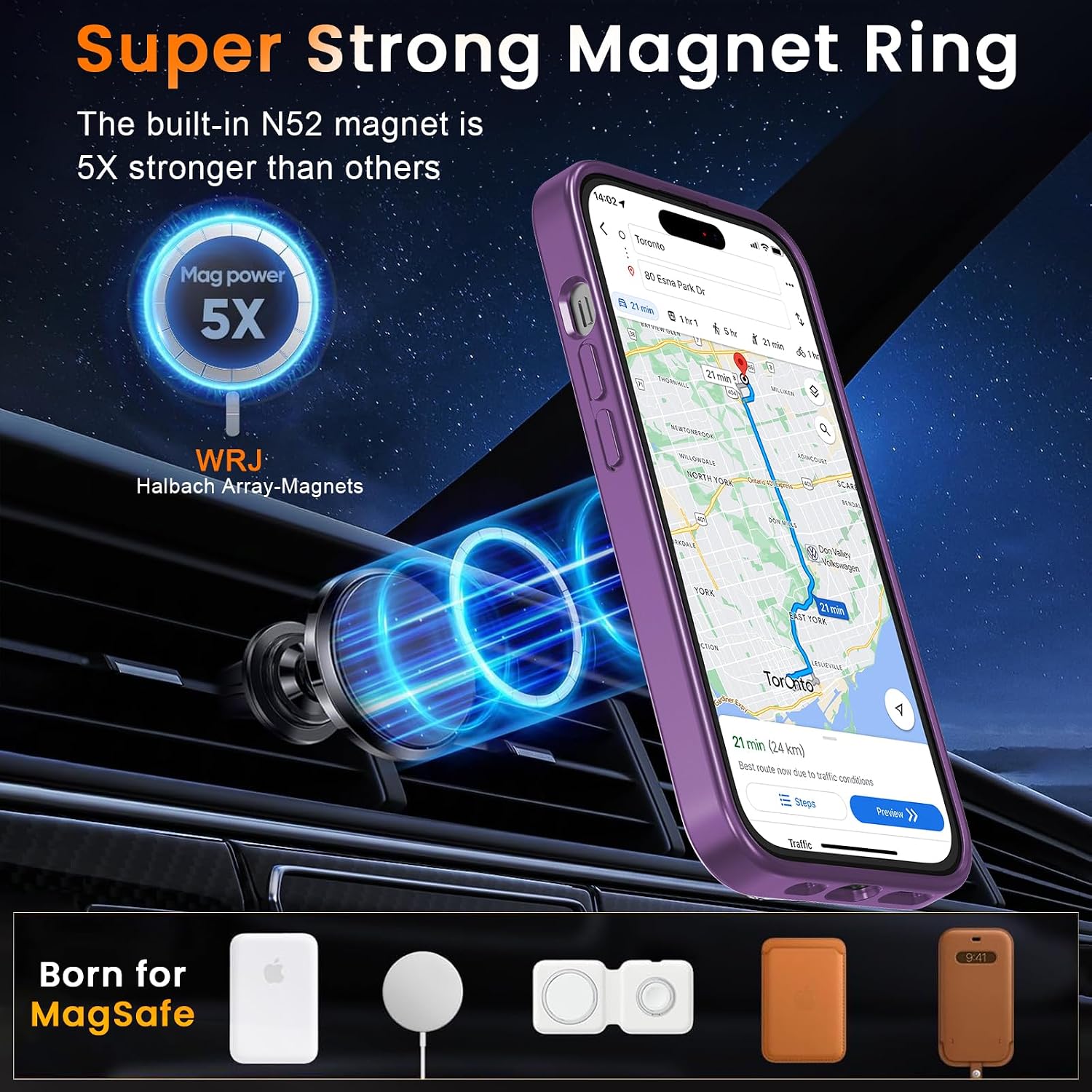 WRJ Magnetic Case for iPhone 13/iPhone 14 6.1-Inch,iPhone 15 Case,Purple image 3