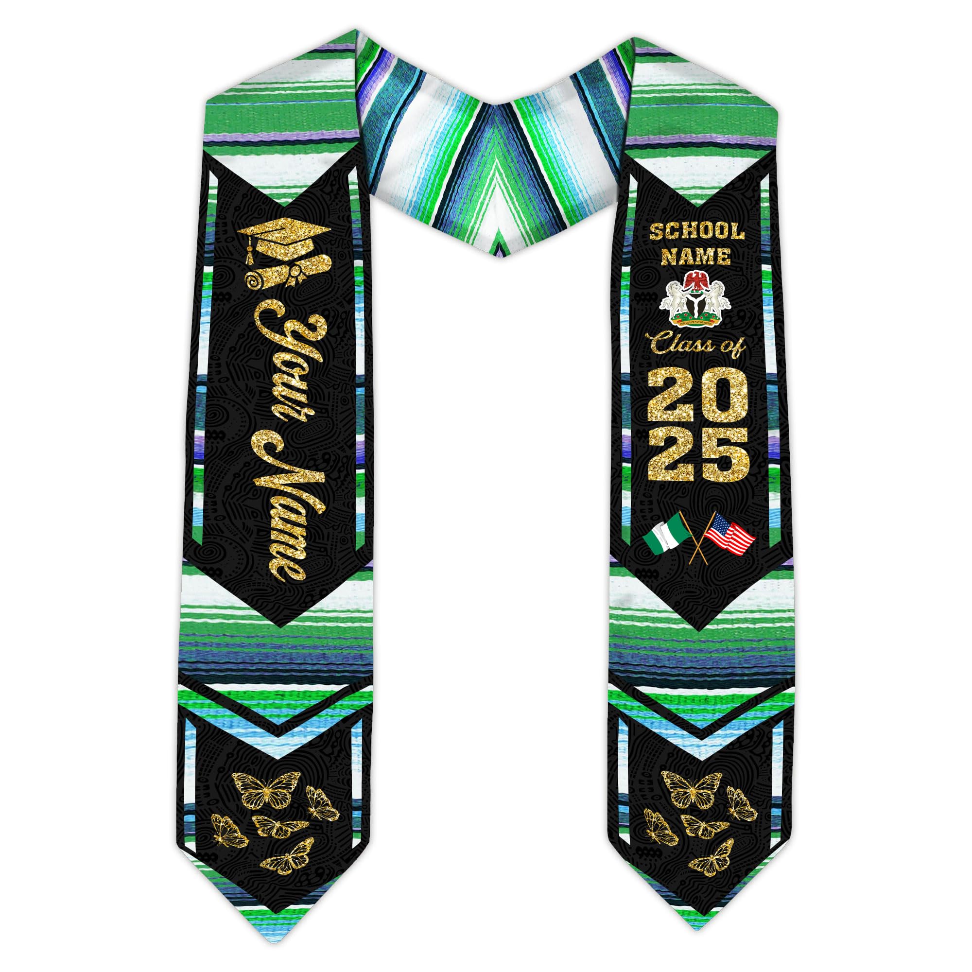 MonkeyVan Custom Nigerian Graduation Sash, Nigeria Graduation Stole Customize, Nigerian American Flag Graduation Sash 2025 Nigeria 17