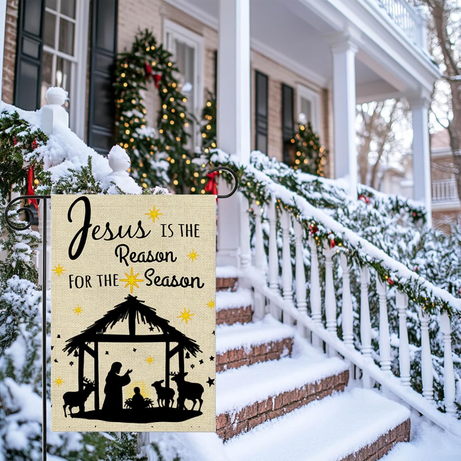 Merry Christmas Garden Flag 12 X 18 Double-Sided Jesus is the Reason for the Season Small Yard Banner Christian Nativity Flag for Outside Winter Holiday Xmas Outdoor Decoration-QZ29 - Image 3