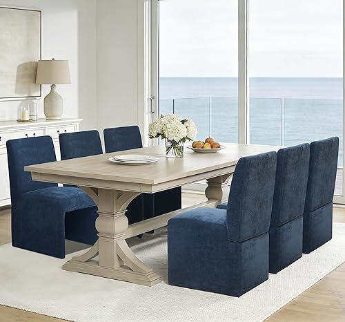 Miniatura 17 de Juego de 8 sillas de comedor tapizadas modernas para cocina y comedor, sillas de comedor de tela de lino con marco de madera, color gris