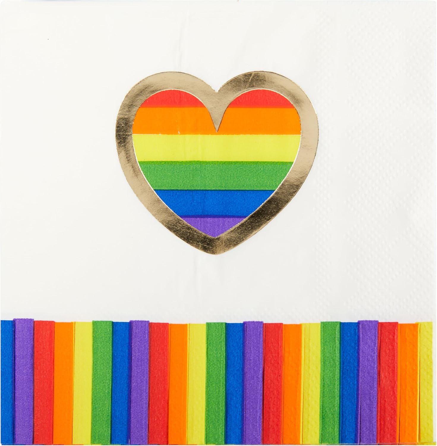 C.R. Gibson Beverage Napkin, Love is Love - Die-Cut, Fringe Border, Gold Foil Accents - 3-Ply, 20 Count (TW4-25535)