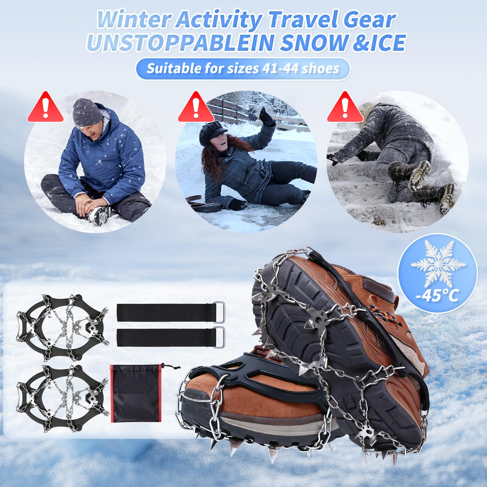 CNMTCCO Ramponi per scarpe da montagna, punte antiscivolo per scarpe e stivali, punte per scarpe da trekking con 19 punte in acciaio inox, trazione con antiscivolo per camminate, alpinismo