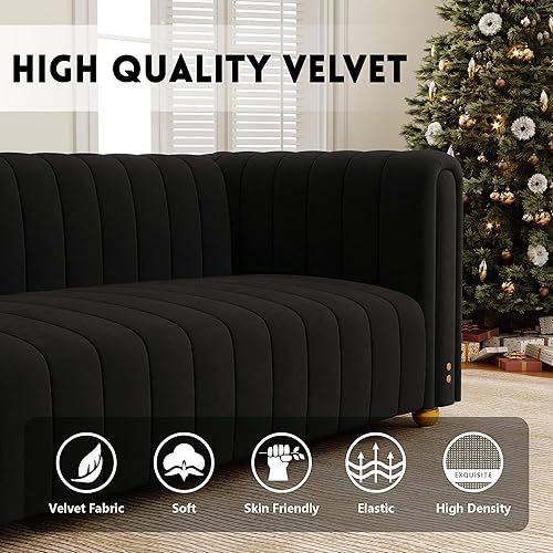 Miniatura 4 de 81 in Luxury Mid Century Black Couch 3 Person for Living Room Sofas 750 pounds Load-Bearing Capacity for Office Bedroom Furniture(01-Black-51)