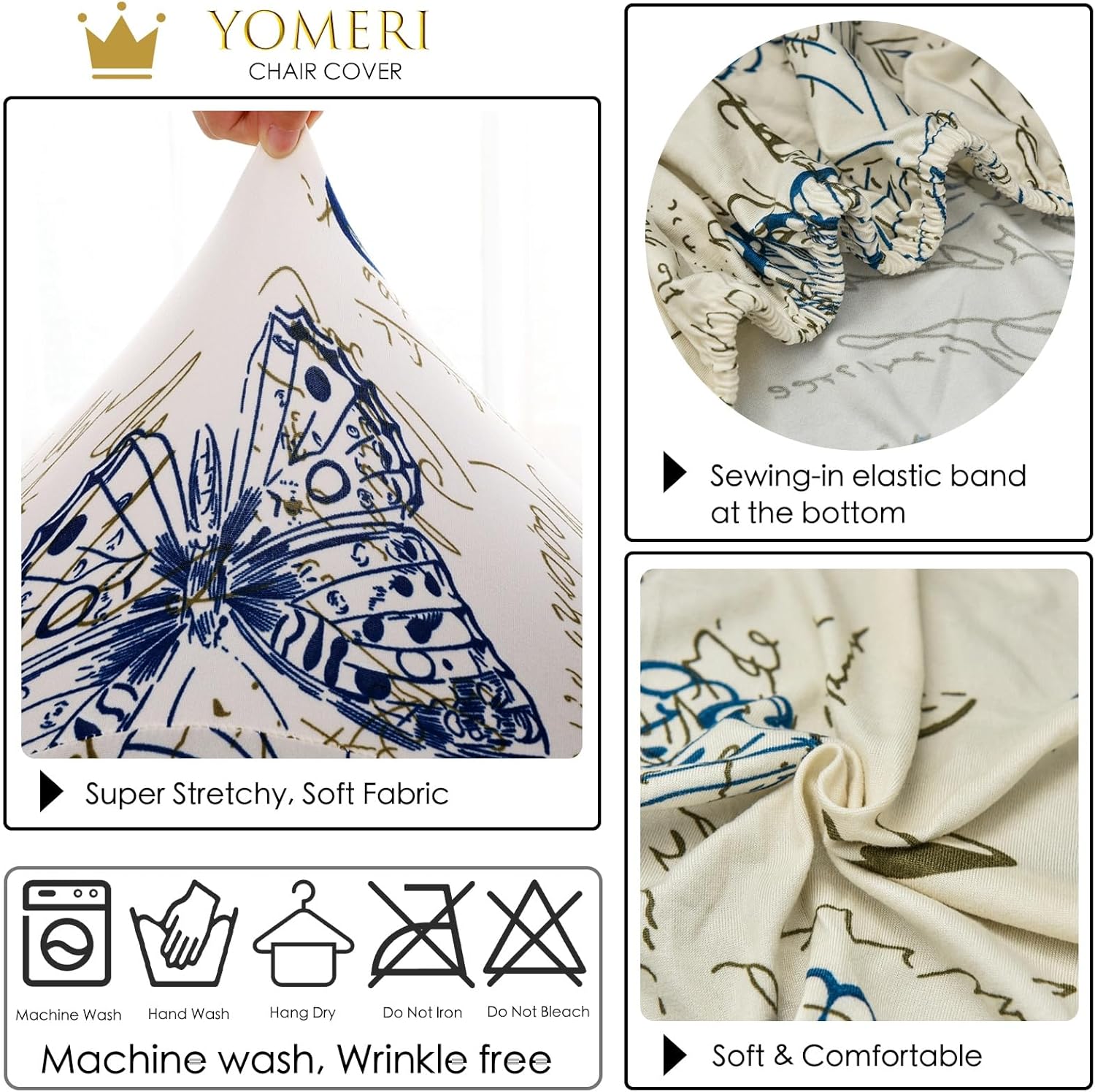 Dining Room Chair Covers Set of 6, Stretch Printed Parsons Chair Slipcovers Spandex Removable Washable Kitchen Chair Protector Cover (Butterfly)