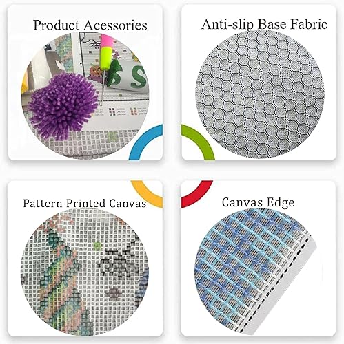 Miniatura 96 de ZFFLYH Kit de alfombras de gancho para manualidades, alfombra de ganchillo sin terminar, alfombra de hilo para niños/adultos con patrón de lienzo