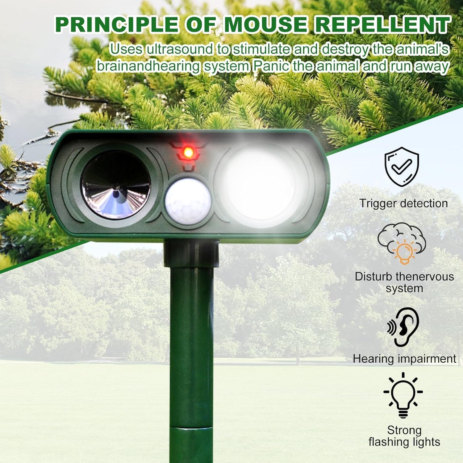 Solar Ultrasonic Animal Repeller, 2025 Cat Repellent Outdoor,Waterproof Deer Repellent for Raccoon,Dog,Fox, Deer, Skunk,Squirrel, Rabbit with LED Flashing and Motion Outdoor Farm,Sound Green M3 image 3