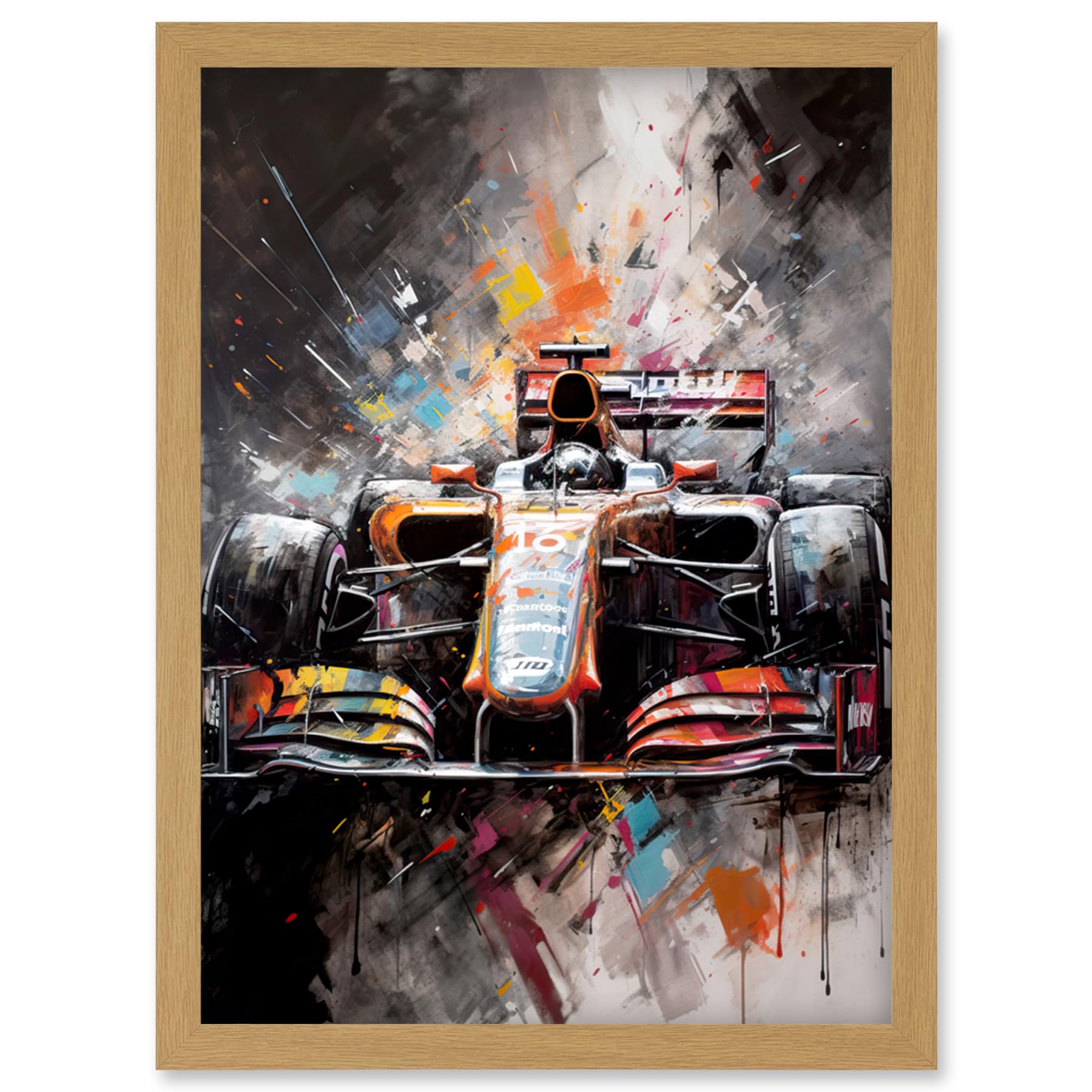Artery8 Race Car Grand Prix Multicoloured Modern Artwork Framed Wall Art Print A4
