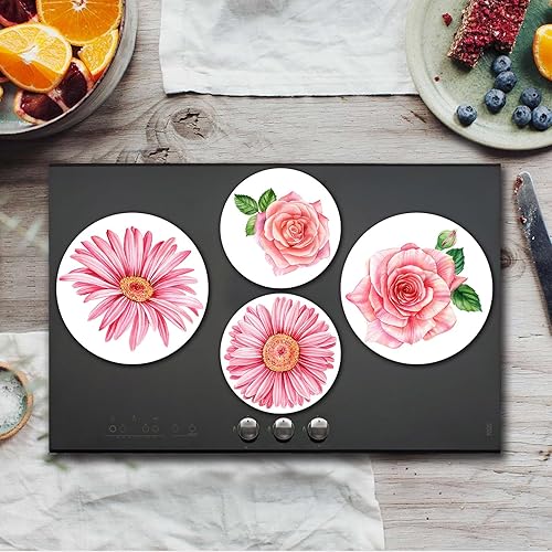 Miniatura 2 de Fundas para quemaduras artísticas de flores tropicales para estufa eléctrica, decoración de cocina, rosa rosa y gerbera, quemador de estufa redonda,